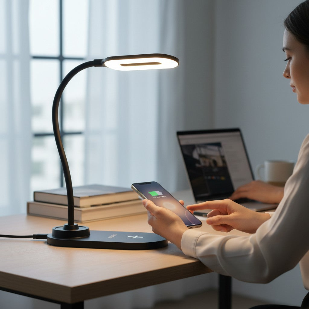 Eye‑Care LED Desk Lamp with Qi Wireless Charger by Envent